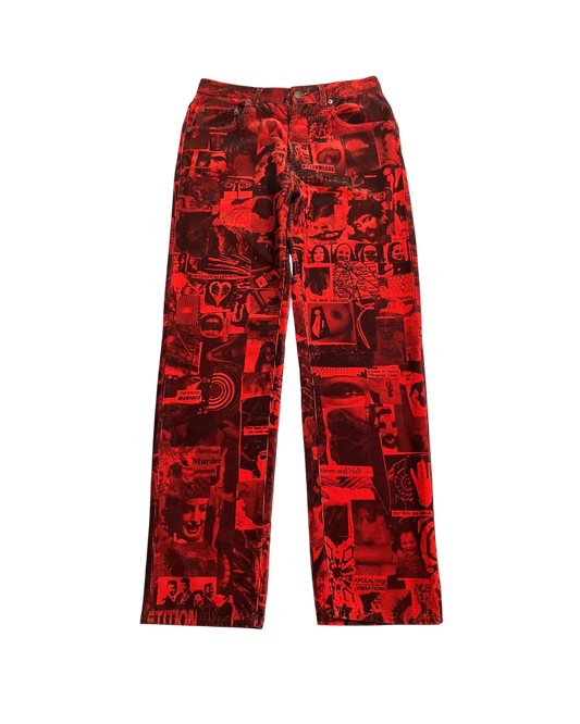 red corduroy print straight pants