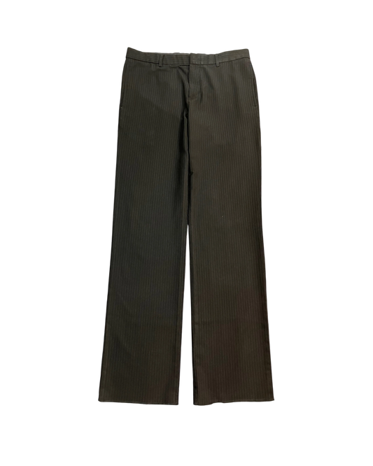 black pinstripe straight-fit trousers