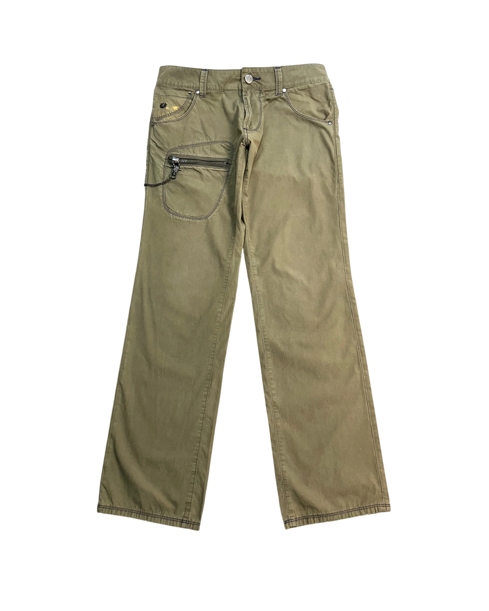khaki slim boot-cut pants