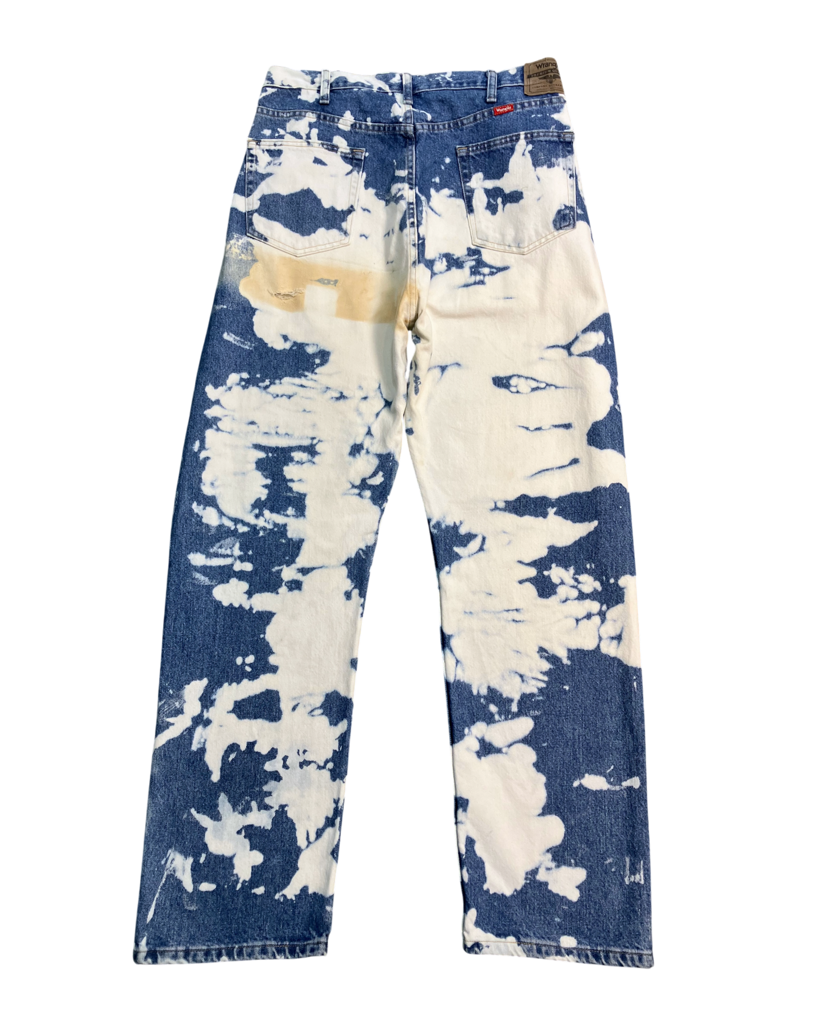 blue reworked paint-stain regular-fit jeans