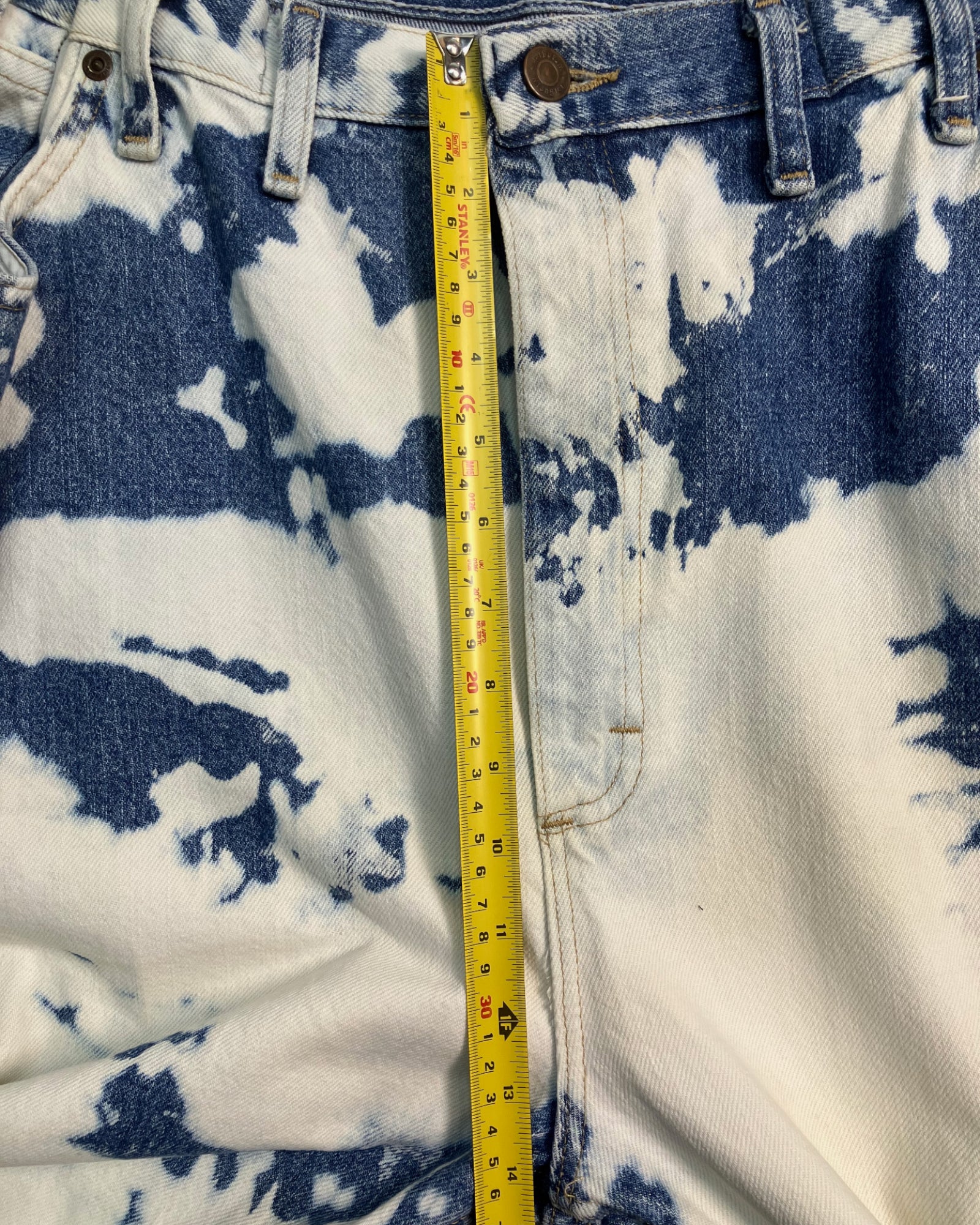 blue reworked paint-stain regular-fit jeans