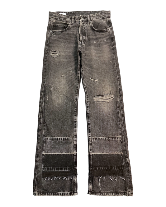 black patched straight-fit jeans