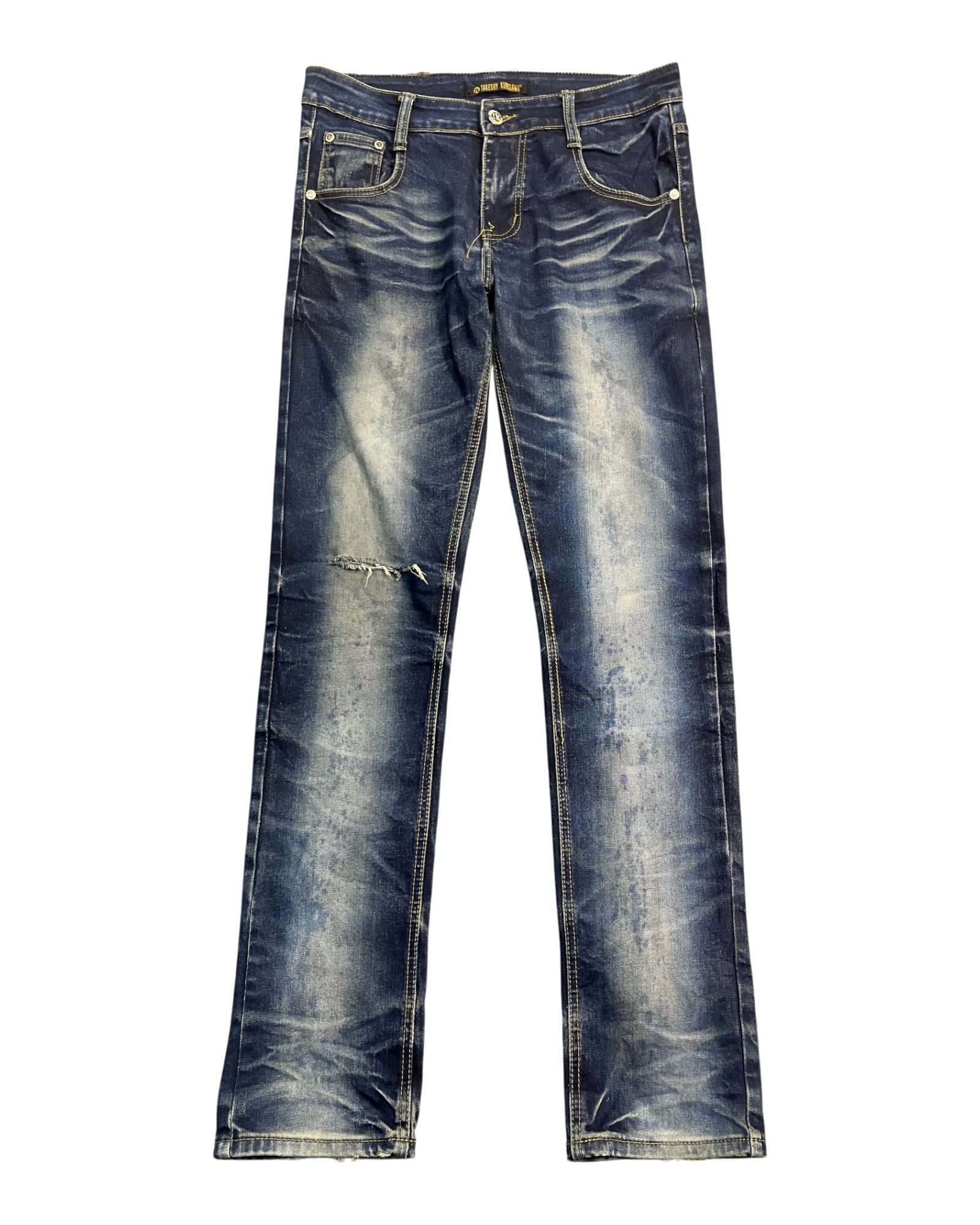 blue washed slim-fit jeans