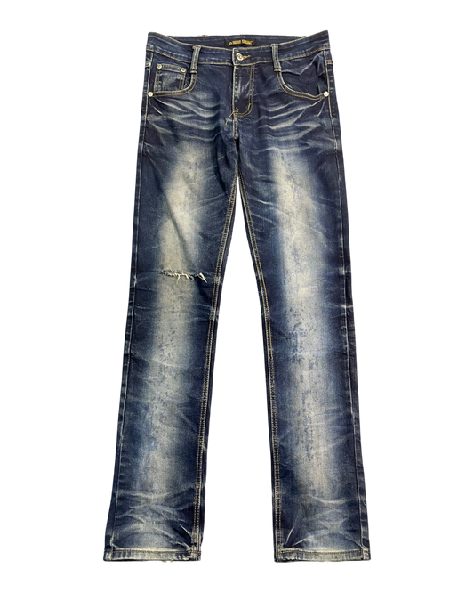blue washed slim-fit jeans