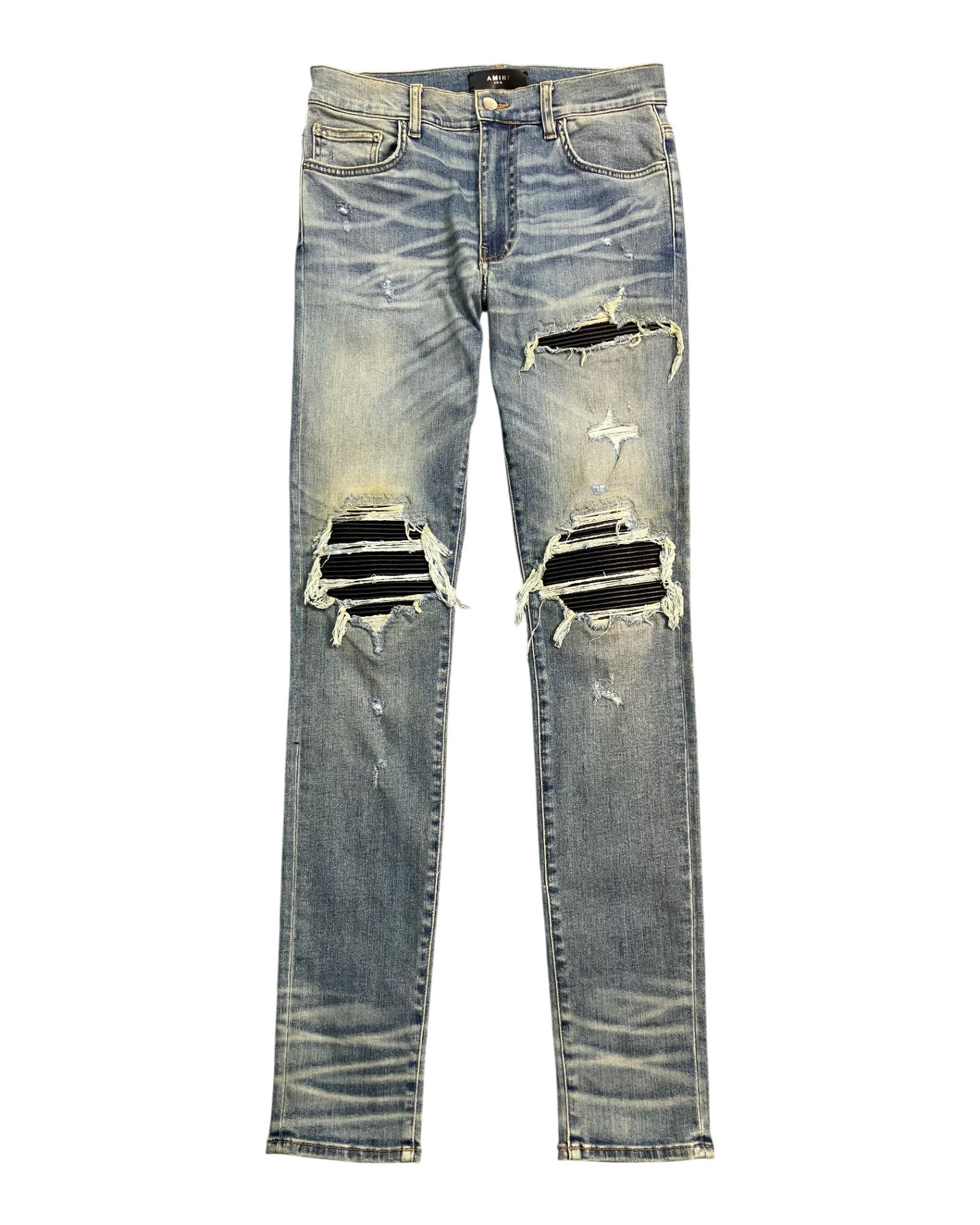 blue distressed slim-fit jeans