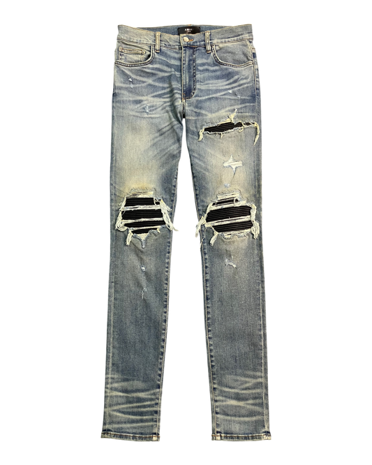blue distressed slim-fit jeans