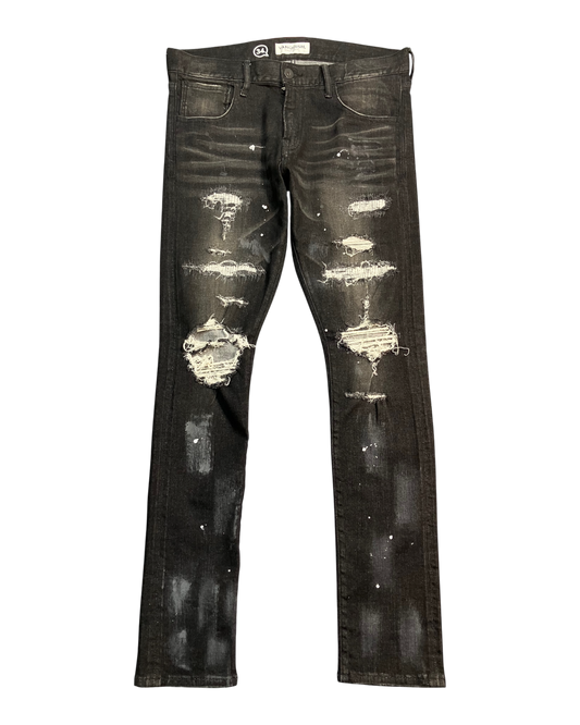 black distressed slim-fit jeans