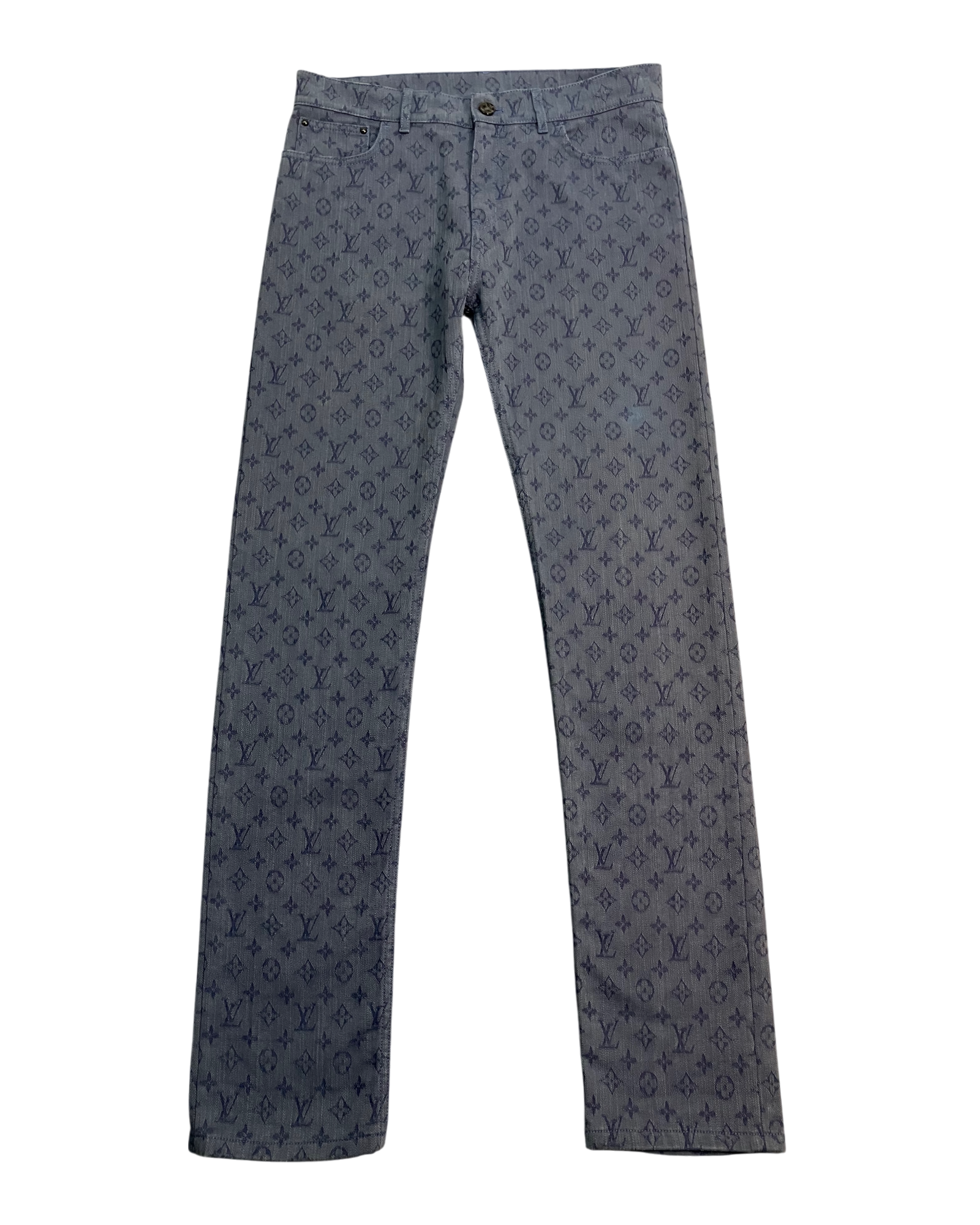 blue monogram slim-fit jeans