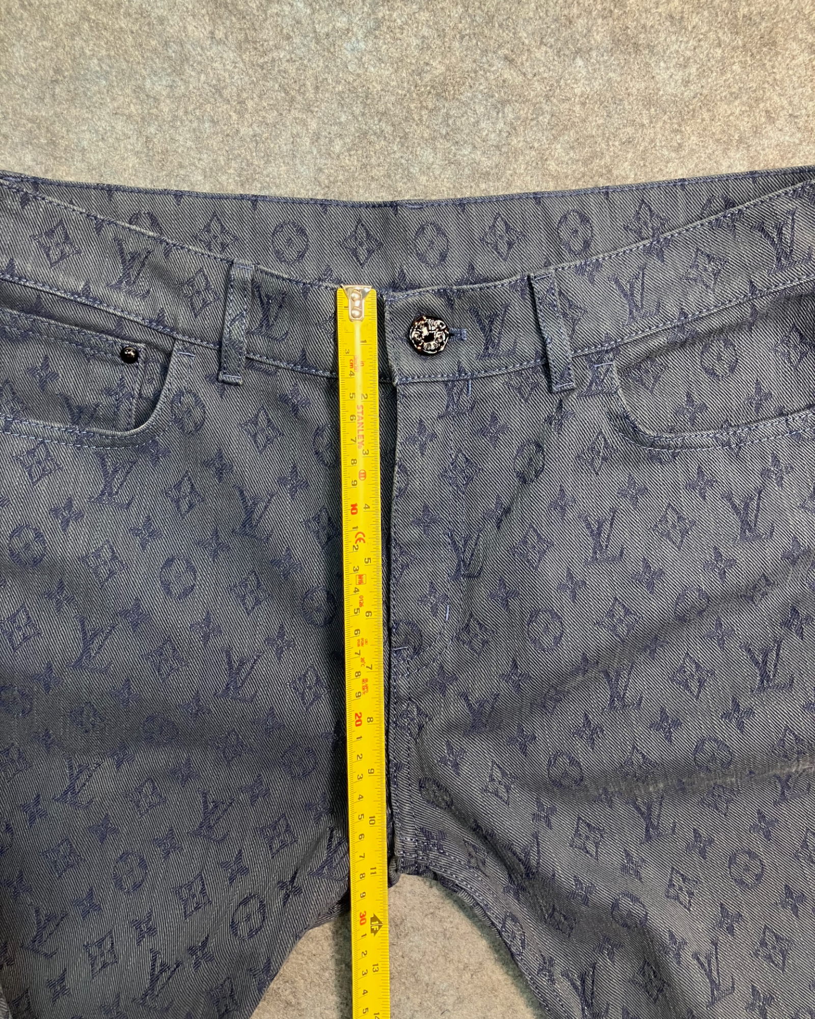 blue monogram slim-fit jeans