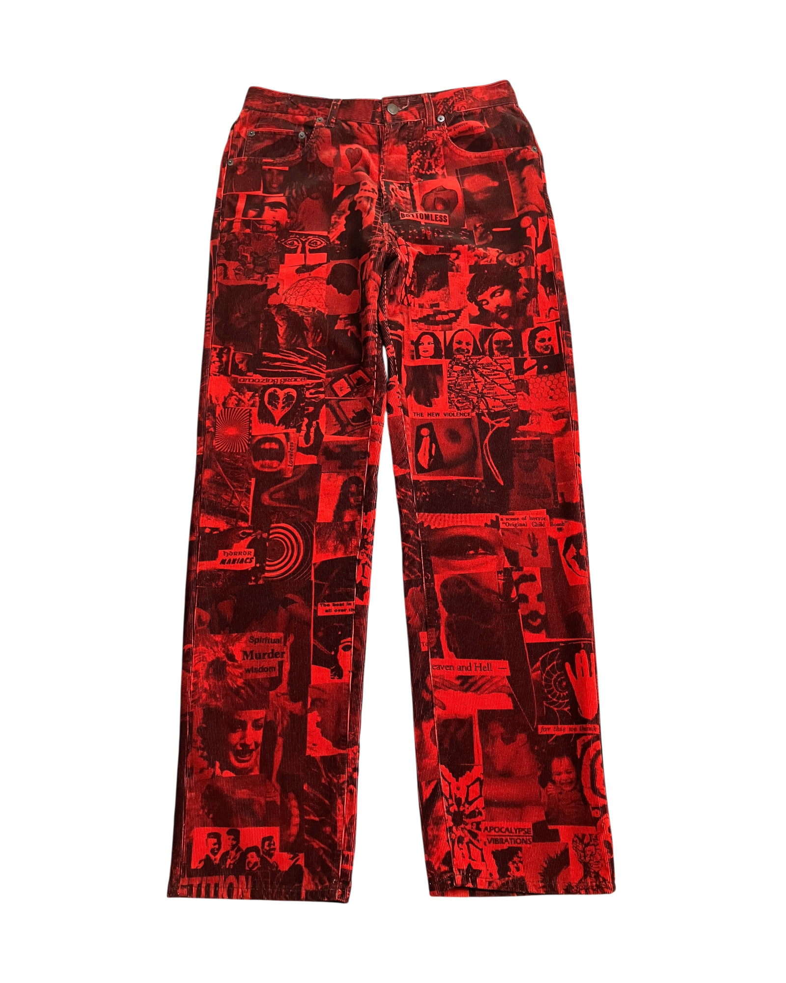 red corduroy print straight pants