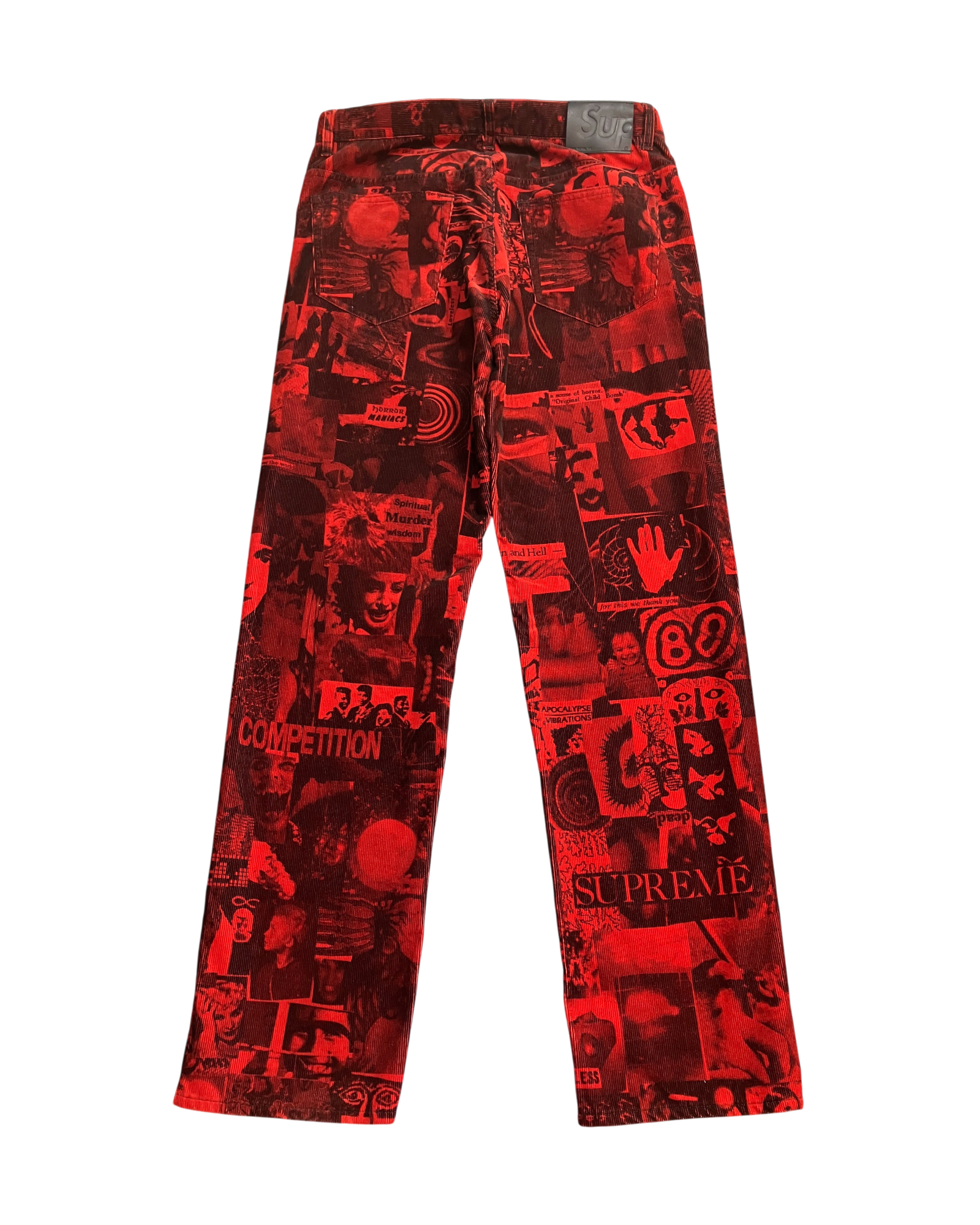 red corduroy print straight pants