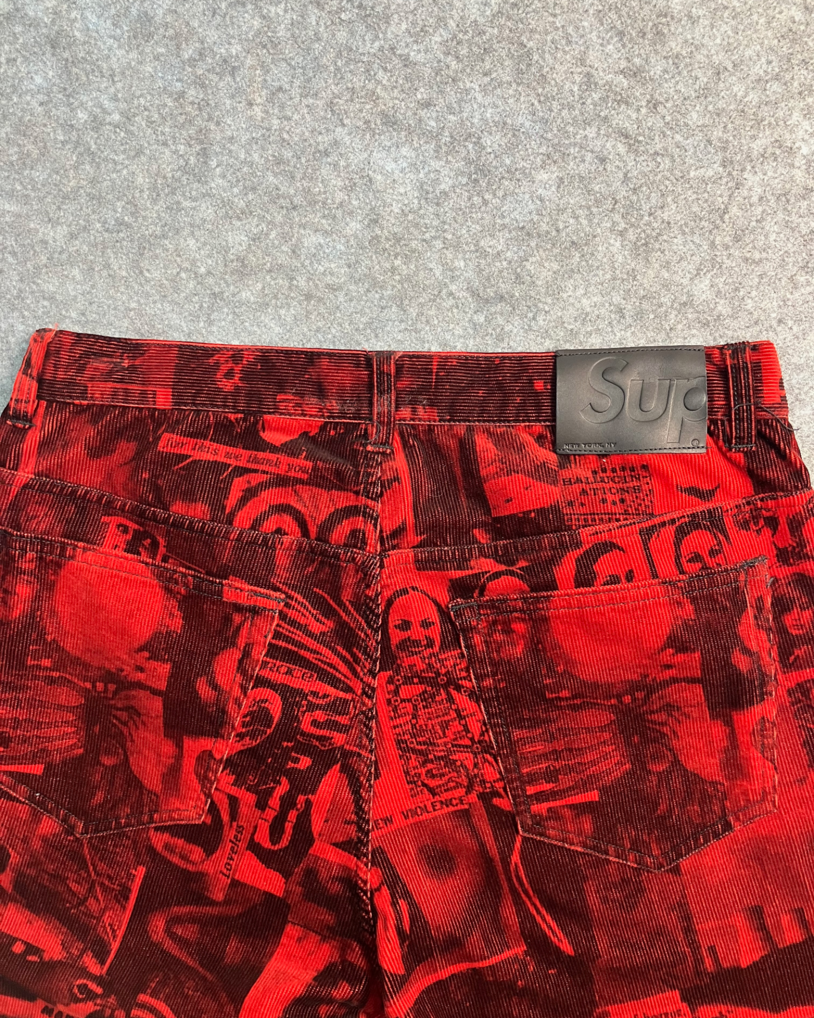 red corduroy print straight pants