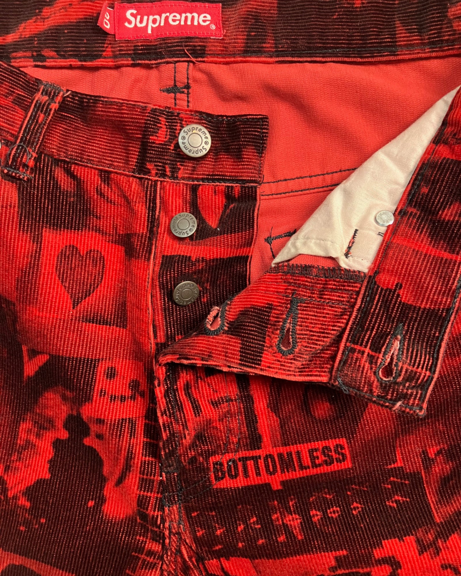 red corduroy print straight pants