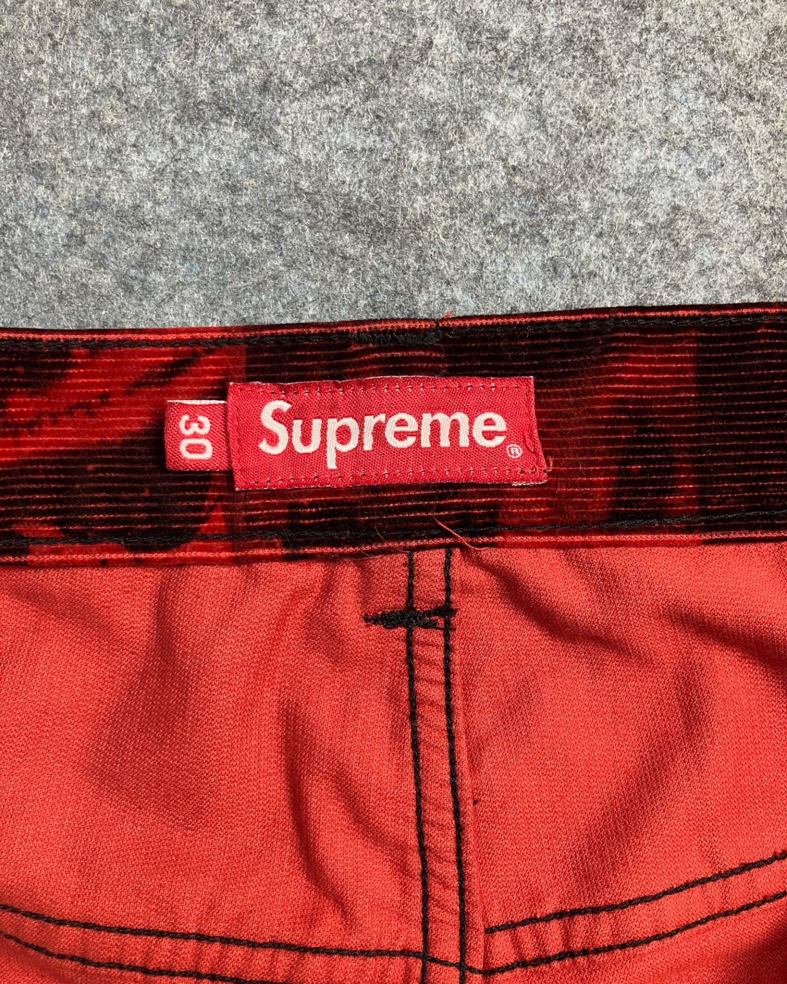 red corduroy print straight pants