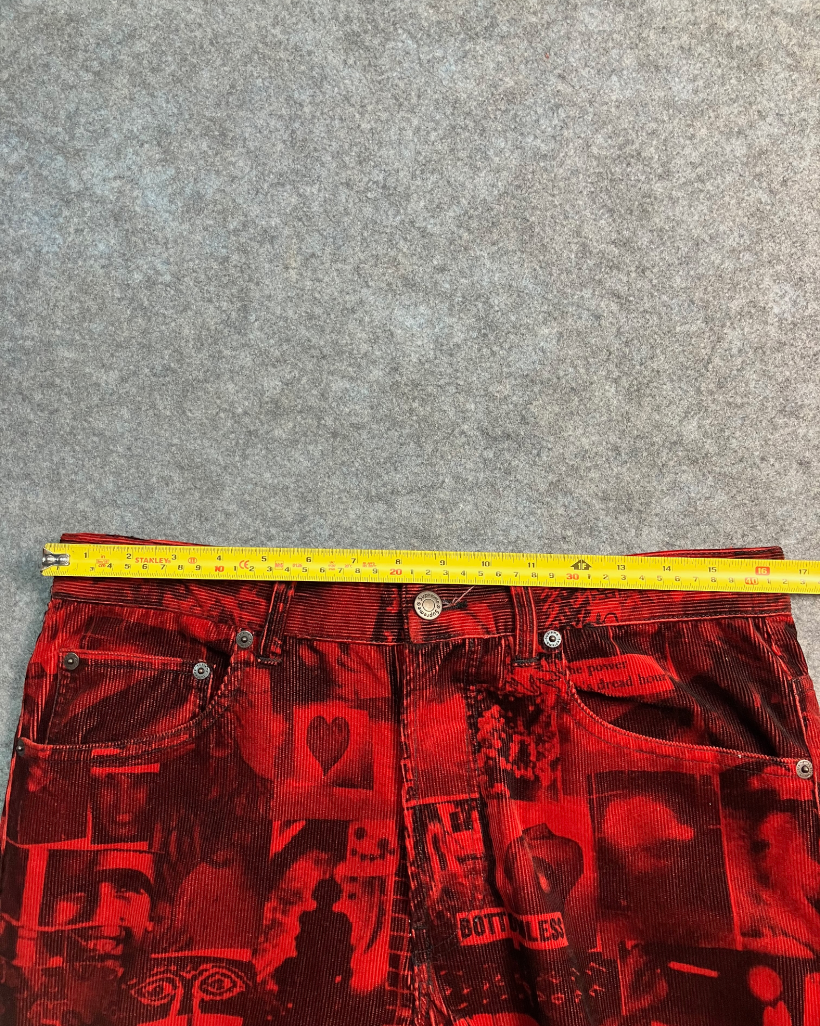 red corduroy print straight pants