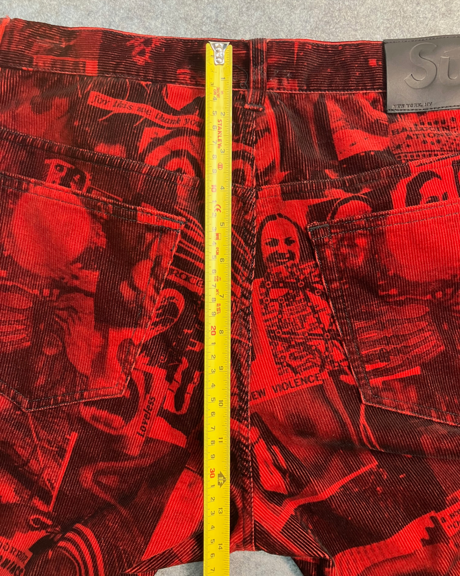 red corduroy print straight pants