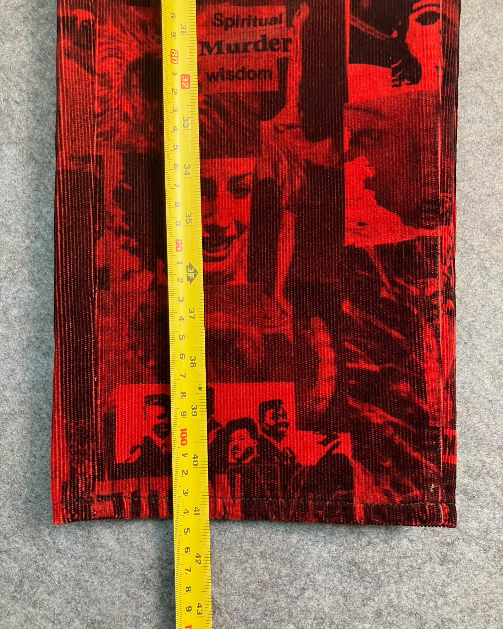 red corduroy print straight pants