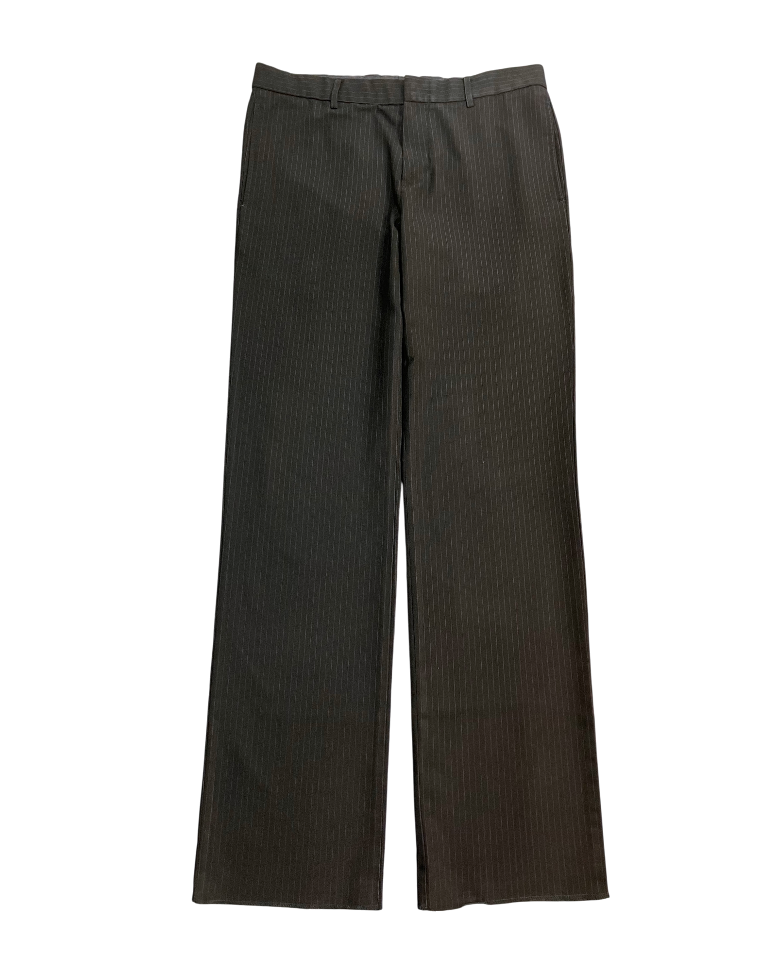 black pinstripe straight-fit trousers