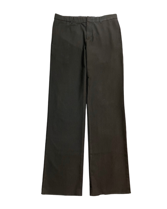 black pinstripe straight-fit trousers