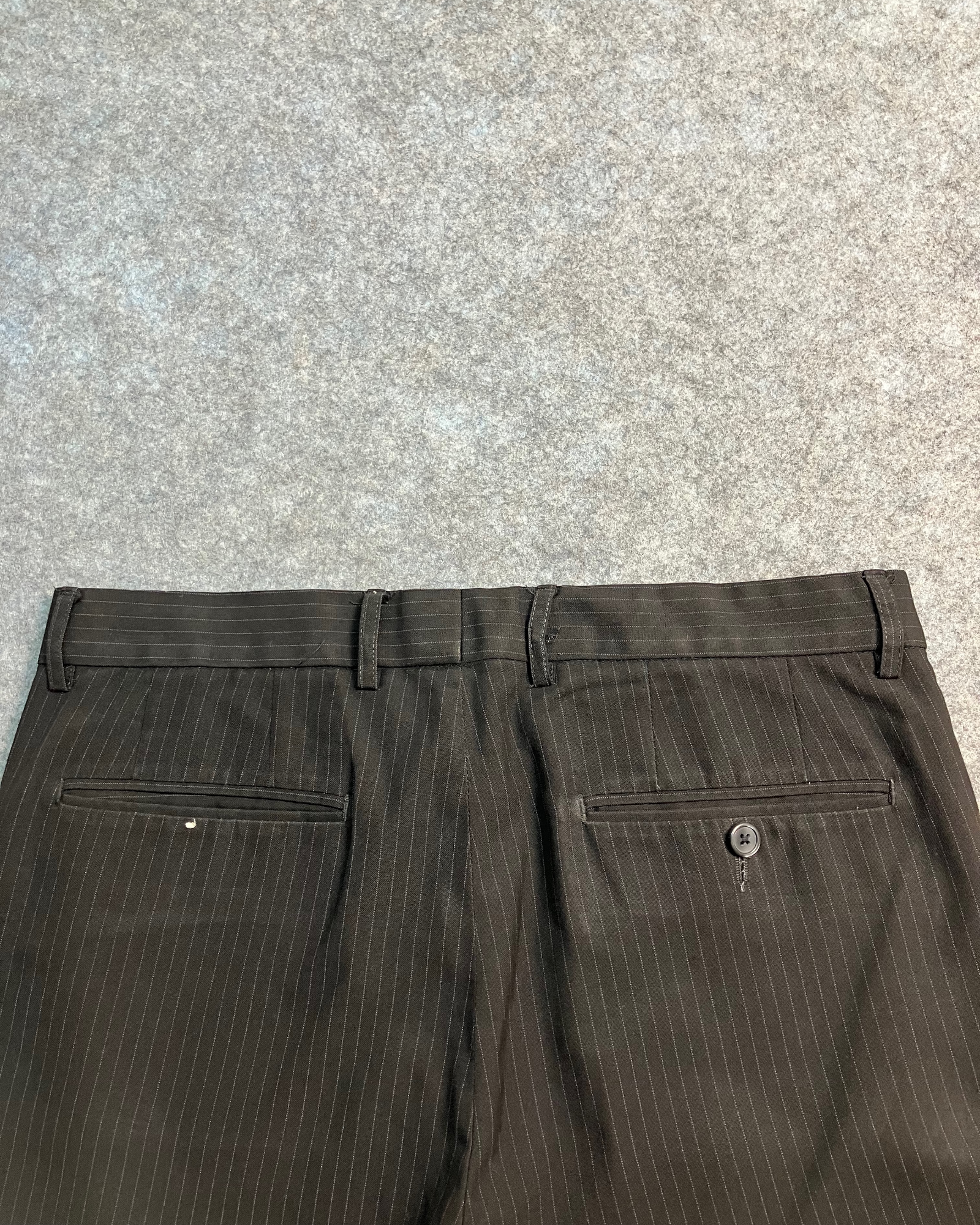 black pinstripe straight-fit trousers