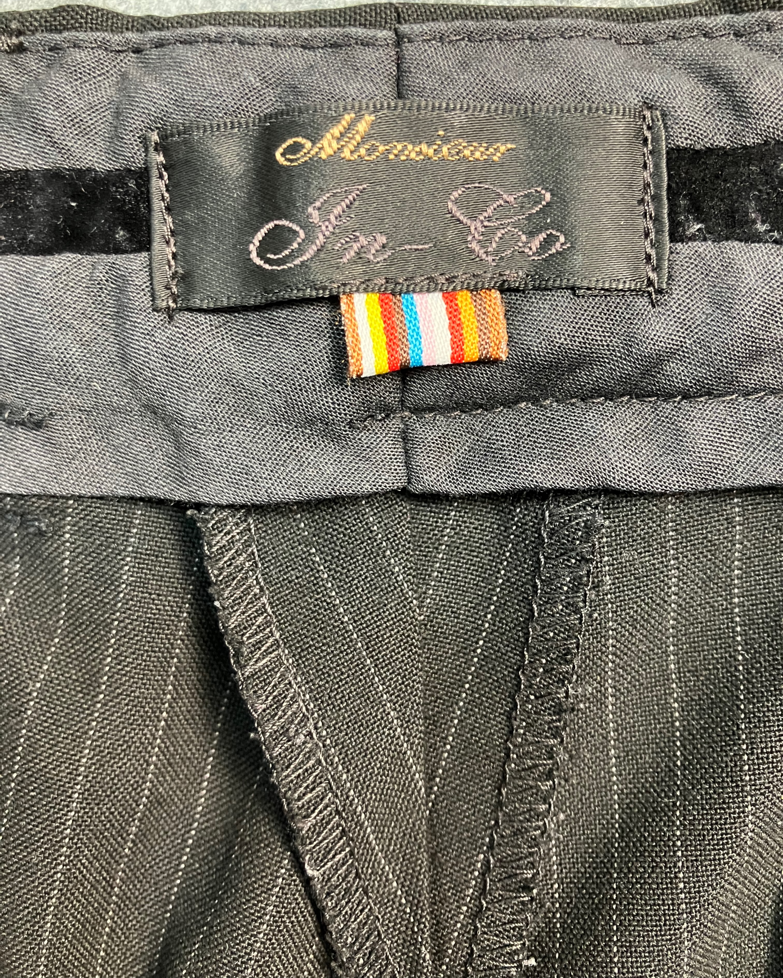 black pinstripe straight-fit trousers