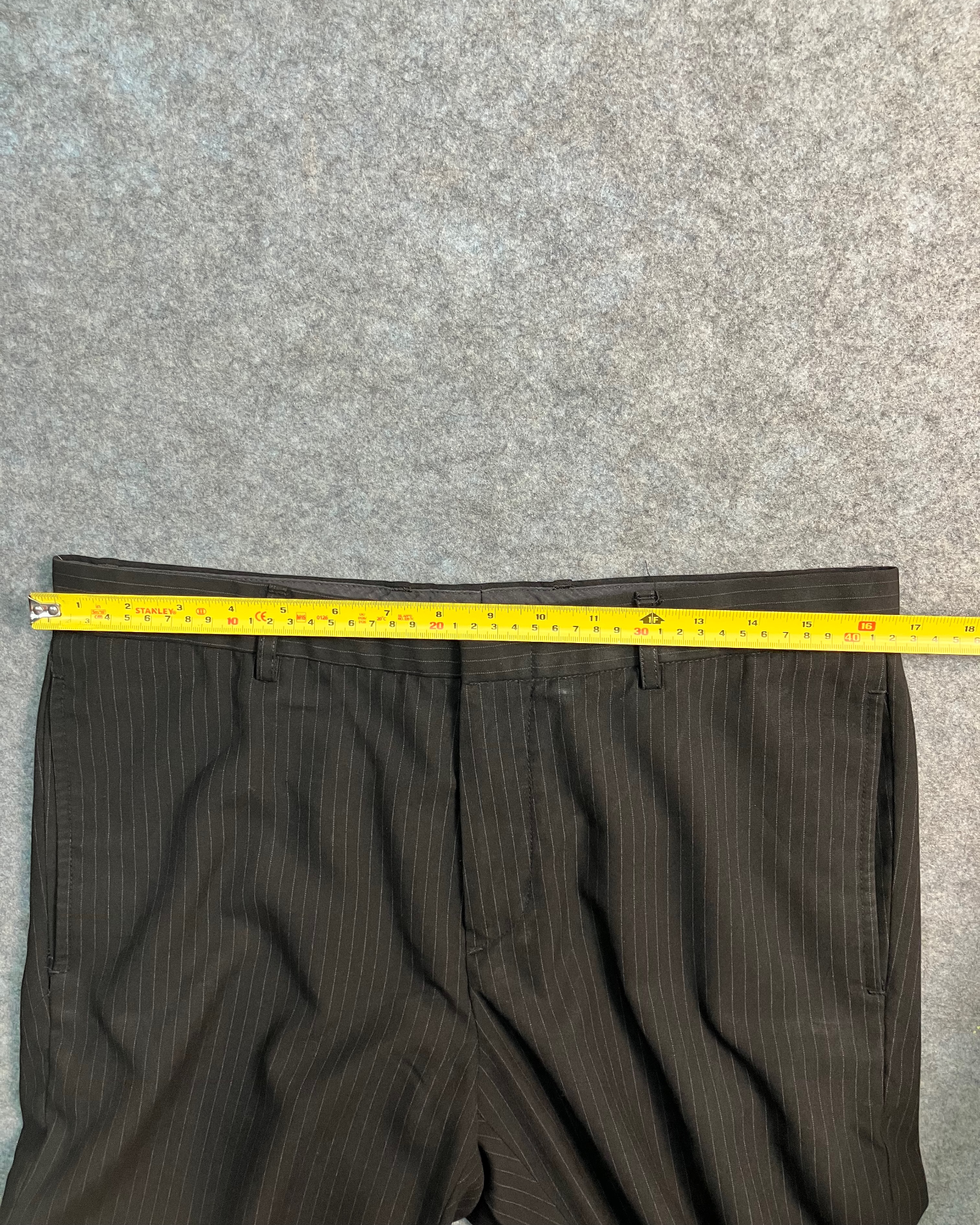 black pinstripe straight-fit trousers