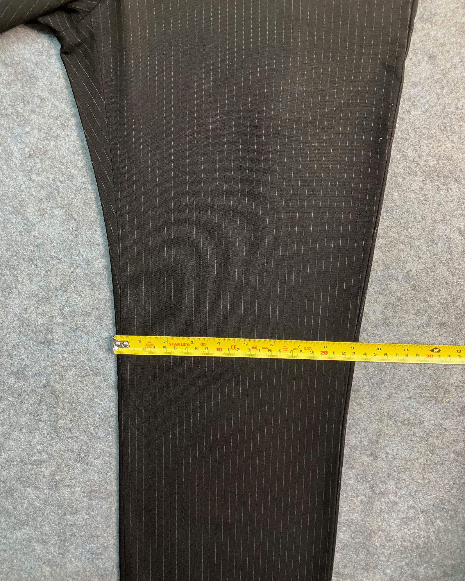 black pinstripe straight-fit trousers