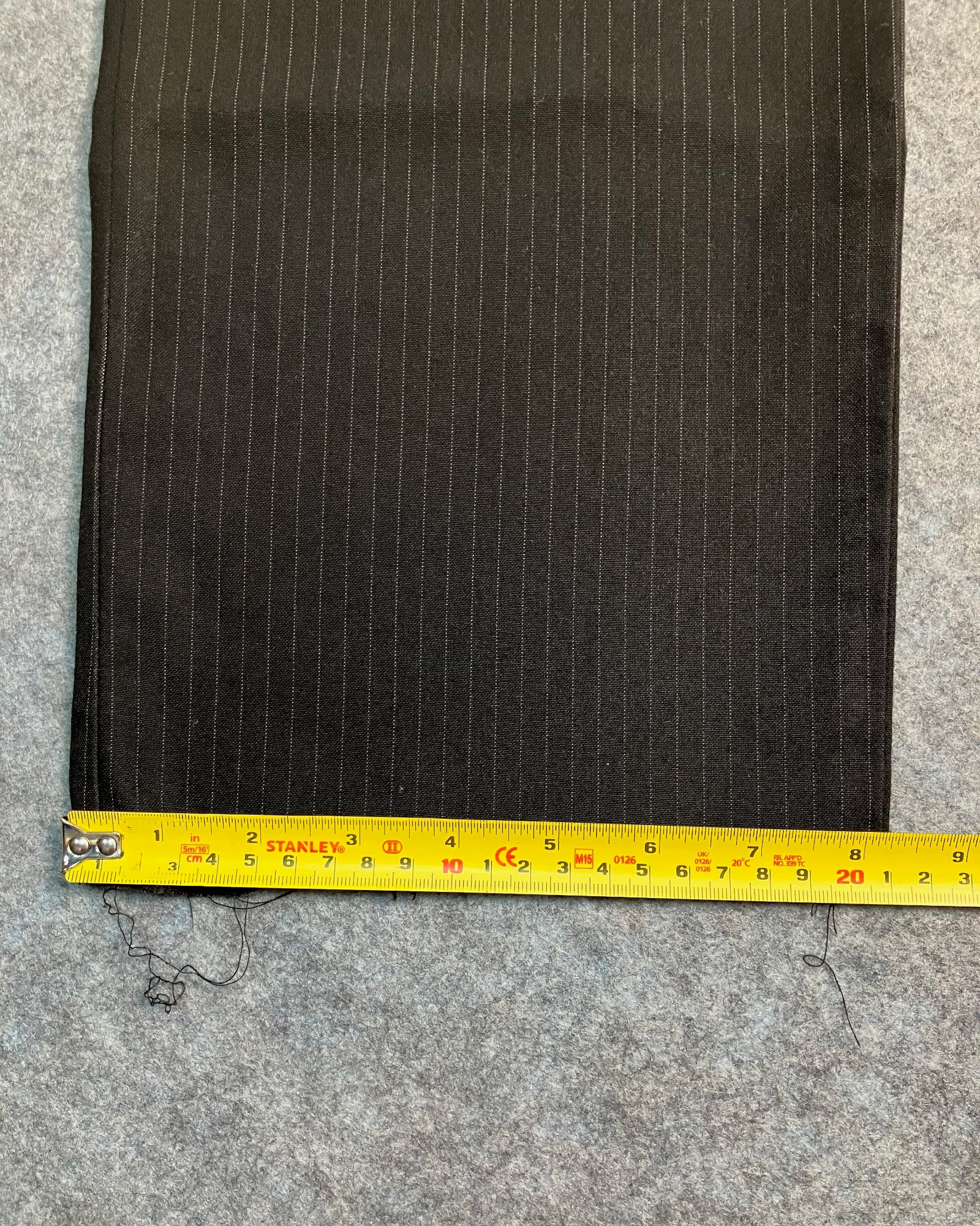 black pinstripe straight-fit trousers