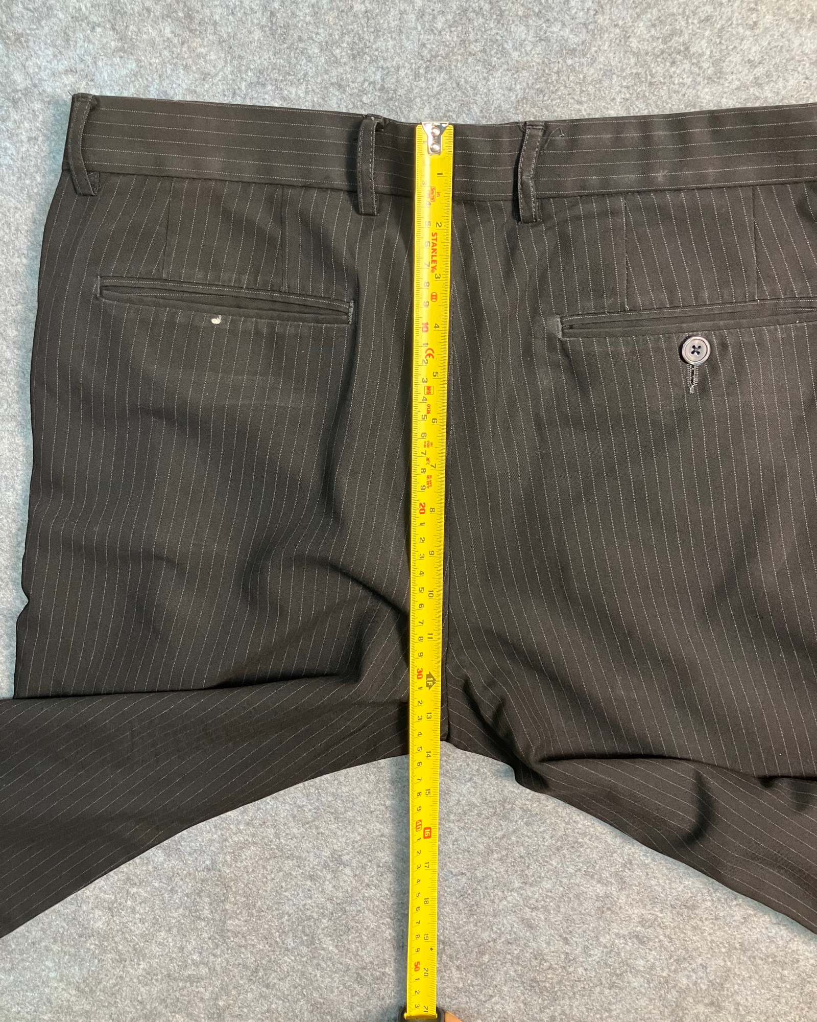 black pinstripe straight-fit trousers