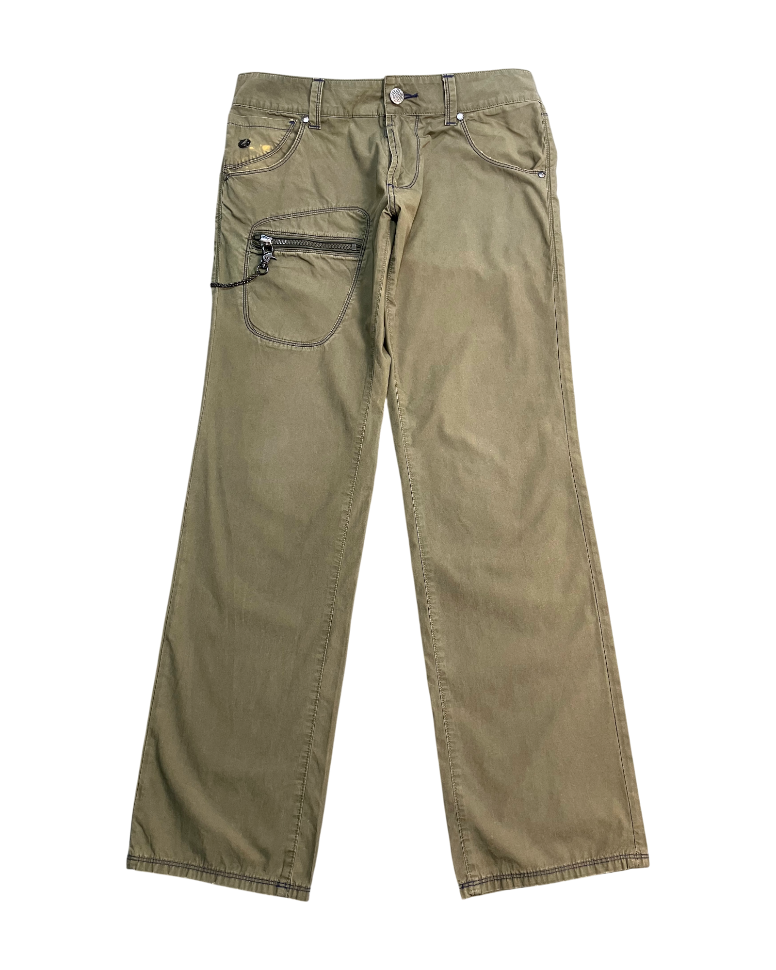 khaki slim boot-cut pants