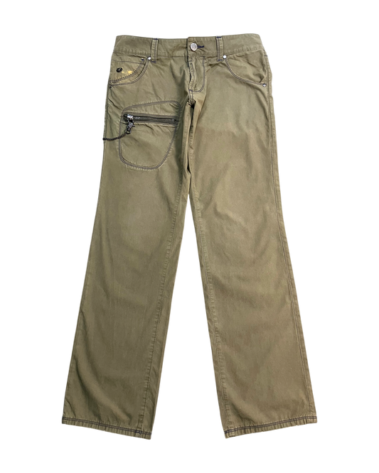 khaki slim boot-cut pants