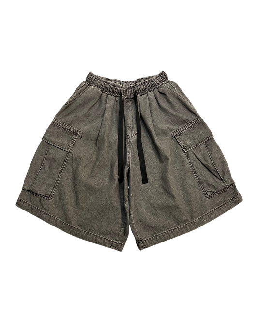 black cargo distressed shorts
